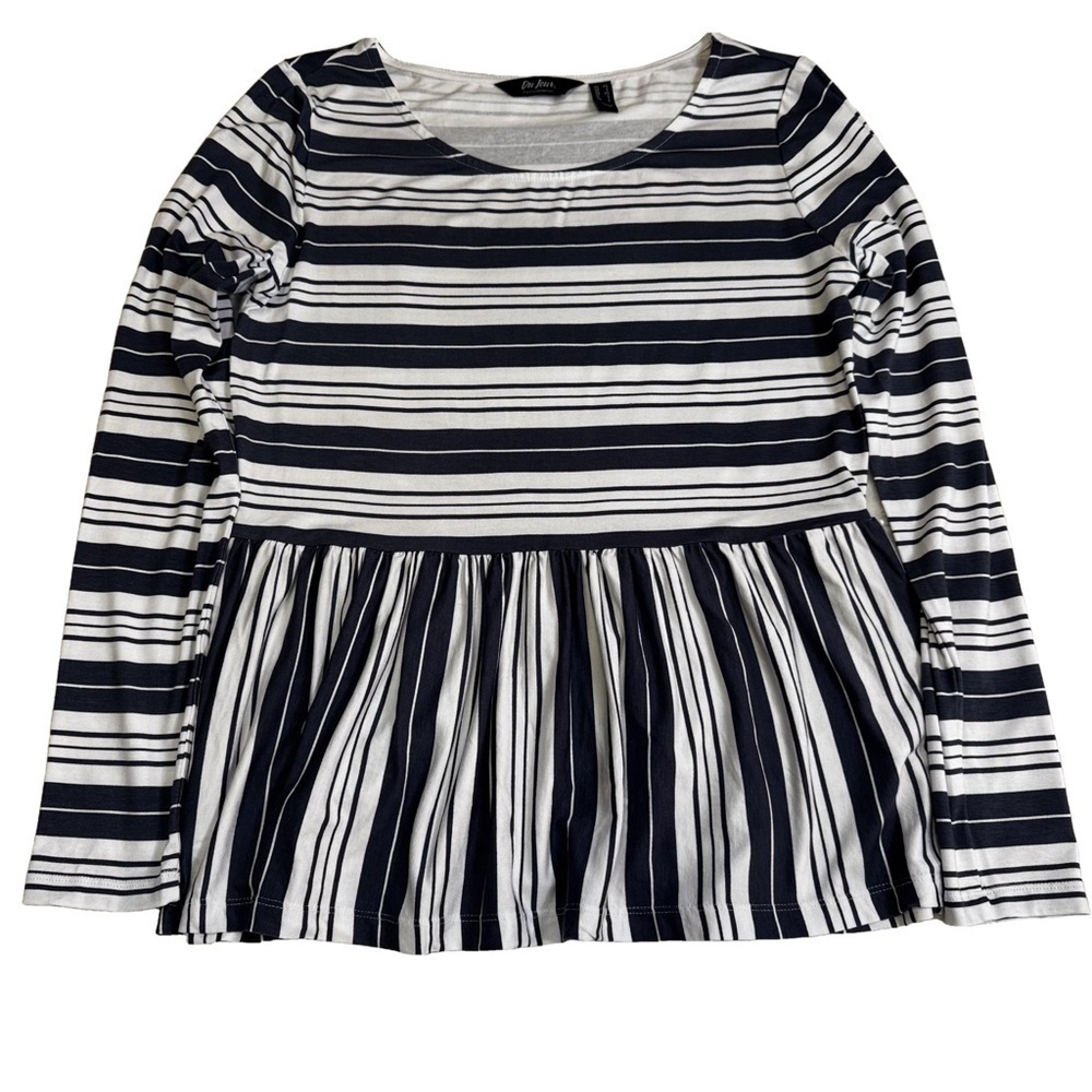 Du Jour Striped Peplum Top Size XS Navy Blue and White Has some Stretch NWOT - Picture 7 of 12